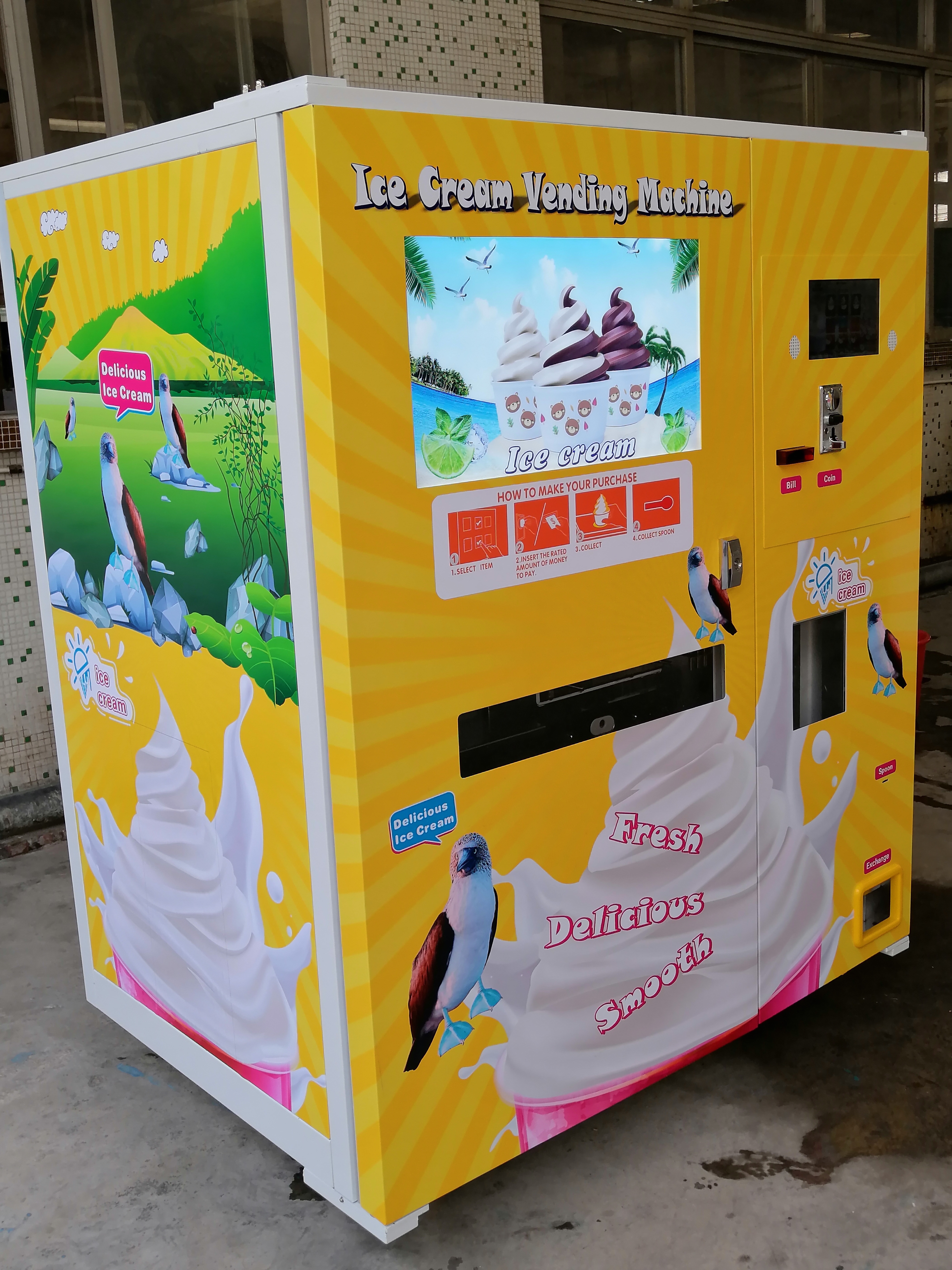 Máquina expendedora de helados automática con monedas